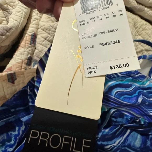 Profile size 14 new blue printed one piece swimsuit - Picture 2 of 5